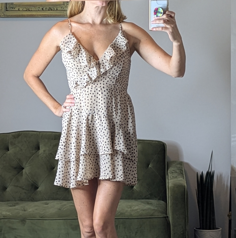 Japna Polka Dot Ruffle Lined Dress Romper Women's Size Small
